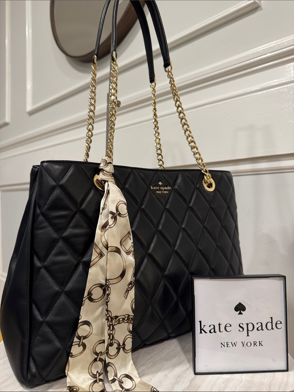 Kate Spade Bag Emerson Place Quilted Black Leather Shoulder Tote Bag
